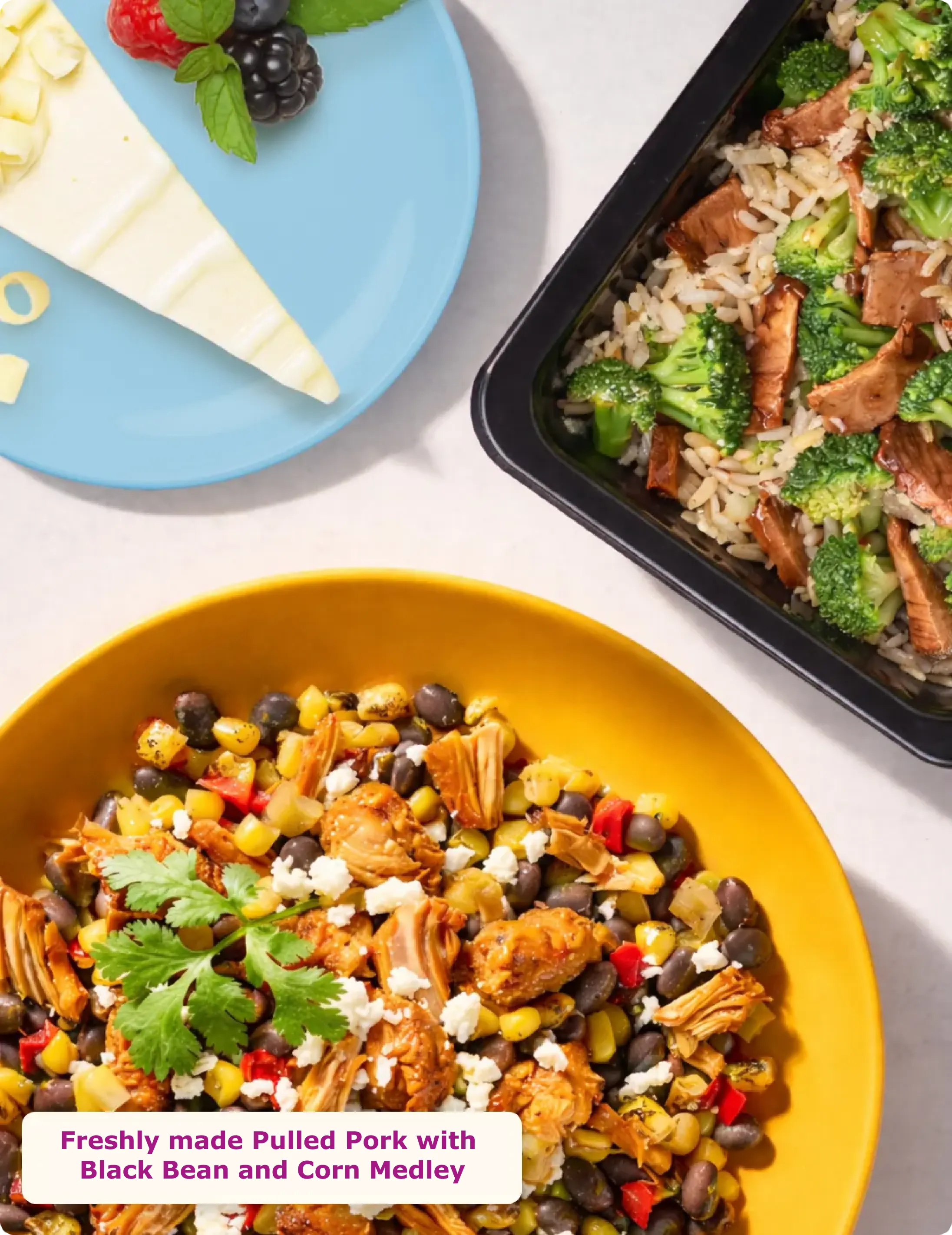 Freshly made Wellina Pulled Pork withBlack Bean and Corn Medley